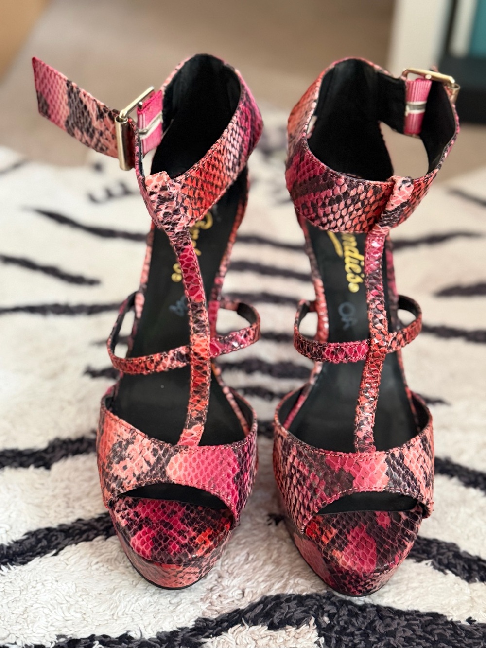 Kohl's Pink Red Snake-Print Strappy Platform Heels